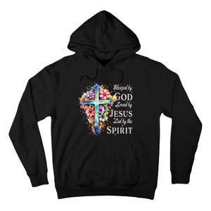 Blessed By God Loved By Jesus Floral Cross Christian Tall Hoodie