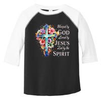 Blessed By God Loved By Jesus Floral Cross Christian Toddler Fine Jersey T-Shirt