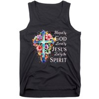 Blessed By God Loved By Jesus Floral Cross Christian Tank Top