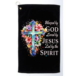 Blessed By God Loved By Jesus Floral Cross Christian Platinum Collection Golf Towel