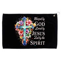 Blessed By God Loved By Jesus Floral Cross Christian Grommeted Golf Towel