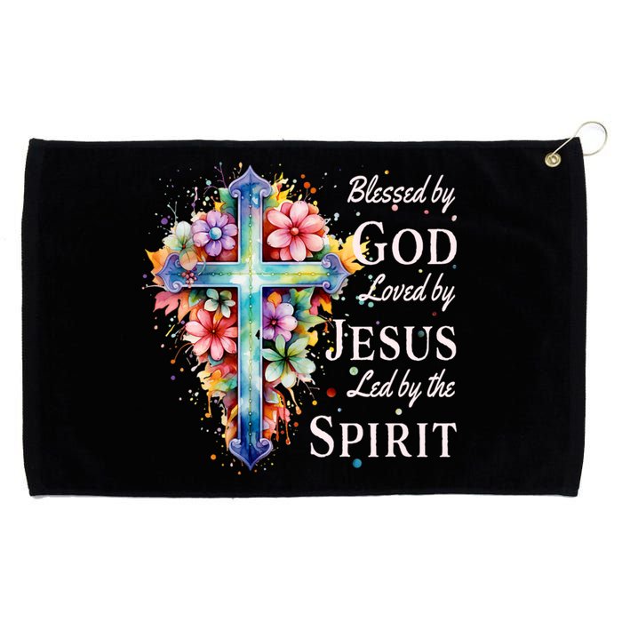 Blessed By God Loved By Jesus Floral Cross Christian Grommeted Golf Towel