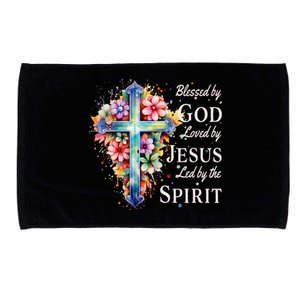 Blessed By God Loved By Jesus Floral Cross Christian Microfiber Hand Towel