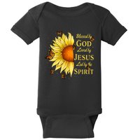 Blessed By God Loved By Jesus Sunflower Baby Bodysuit