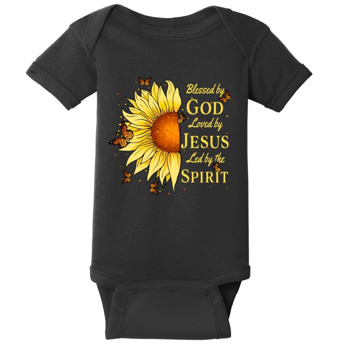 Blessed By God Loved By Jesus Sunflower Baby Bodysuit