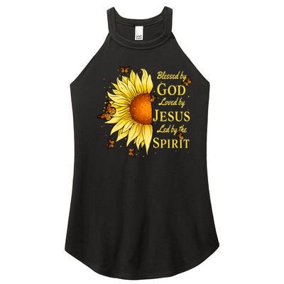 Blessed By God Loved By Jesus Sunflower Women’s Perfect Tri Rocker Tank