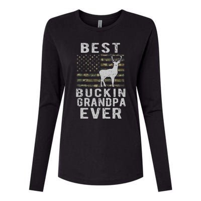 Best Bucking Grandpa Ever Camouflage US Flag Deer Hunting Womens Cotton Relaxed Long Sleeve T-Shirt