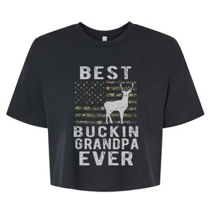 Best Bucking Grandpa Ever Camouflage US Flag Deer Hunting Bella+Canvas Jersey Crop Tee