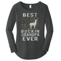 Best Bucking Grandpa Ever Camouflage US Flag Deer Hunting Women's Perfect Tri Tunic Long Sleeve Shirt