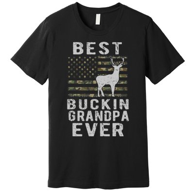 Best Bucking Grandpa Ever Camouflage US Flag Deer Hunting Premium T-Shirt