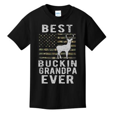 Best Bucking Grandpa Ever Camouflage US Flag Deer Hunting Kids T-Shirt