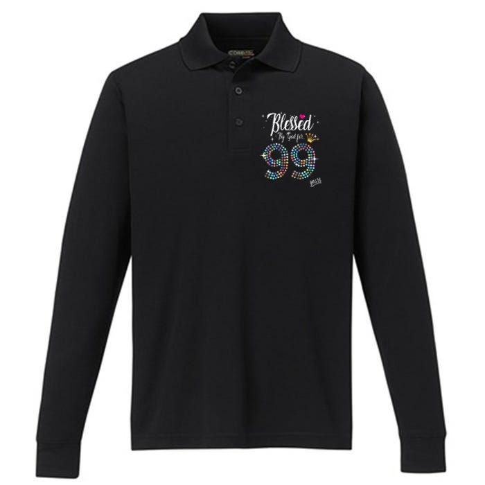 Blessed By God For 99 Years 99th Birthday Anniversary Performance Long Sleeve Polo