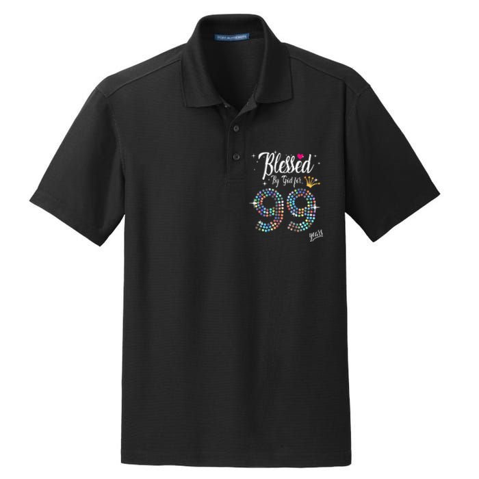 Blessed By God For 99 Years 99th Birthday Anniversary Dry Zone Grid Polo