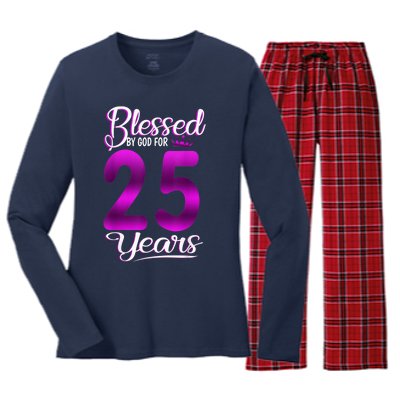 Blessed by God for 25 Years Old 25th Birthday Present Gifts Crown Women's Long Sleeve Flannel Pajama Set 