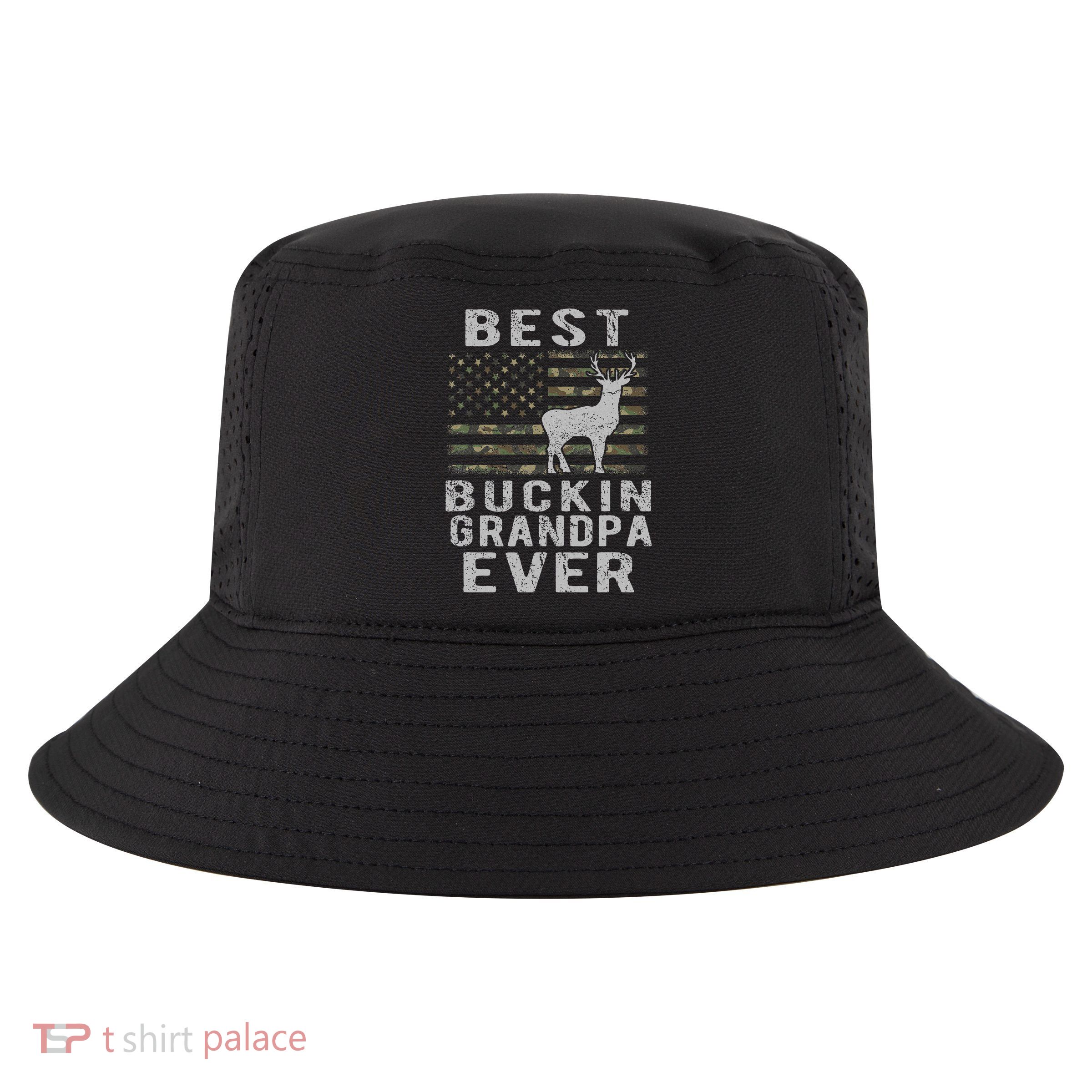 Best Bucking Grandpa Ever Camouflage Us Flag Deer Hunting Cool Comfort Performance Bucket Hat
