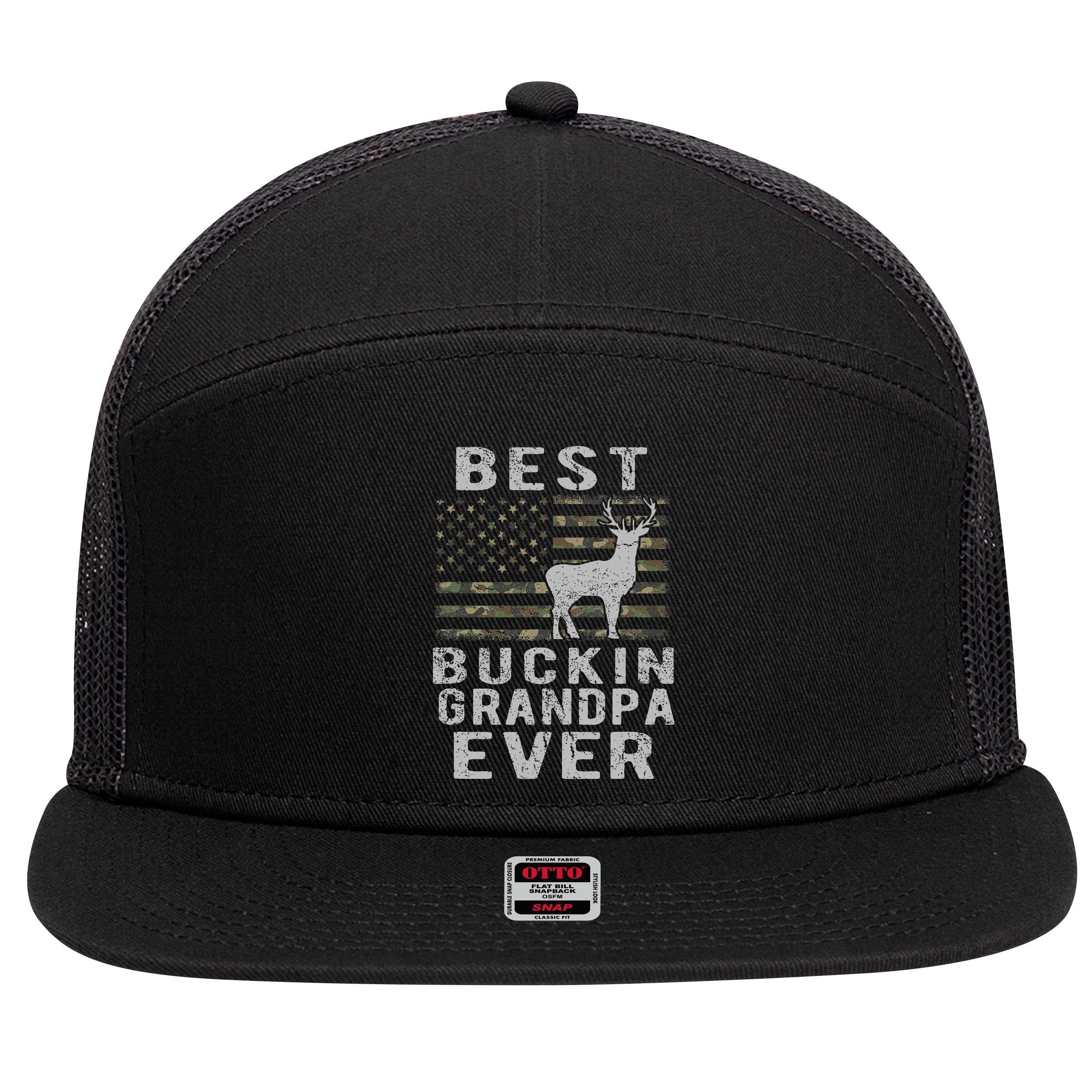 Best Bucking Grandpa Ever Camouflage Us Flag Deer Hunting 7 Panel Mesh Trucker Snapback Hat