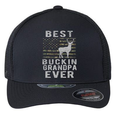 Best Bucking Grandpa Ever Camouflage Us Flag Deer Hunting Flexfit Unipanel Trucker Cap