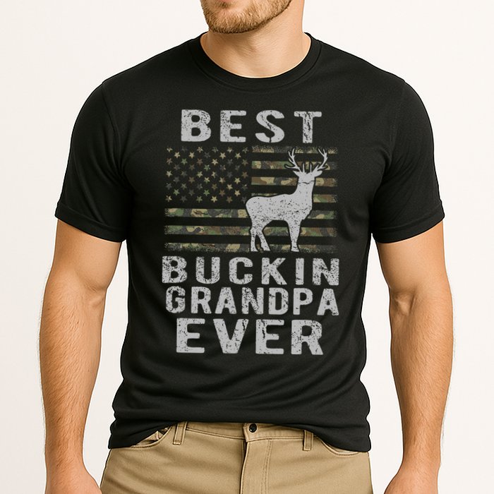 Best Bucking Grandpa Ever Camouflage Us Flag Deer Hunting Cooling Performance Crew T-Shirt
