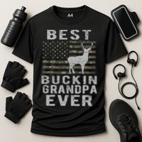 Best Bucking Grandpa Ever Camouflage Us Flag Deer Hunting Cooling Performance Crew T-Shirt