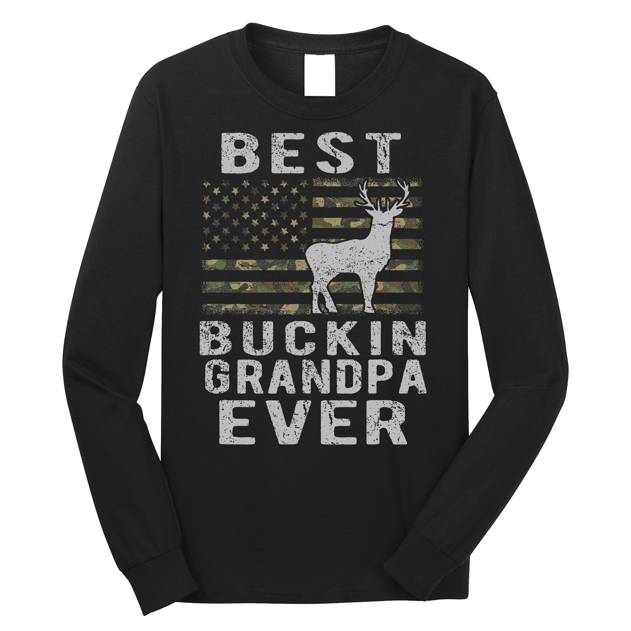 Best Bucking Grandpa Ever Camouflage Us Flag Deer Hunting Long Sleeve Shirt