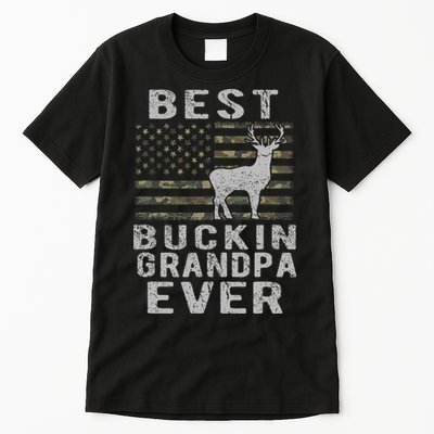 Best Bucking Grandpa Ever Camouflage Us Flag Deer Hunting Tall T-Shirt