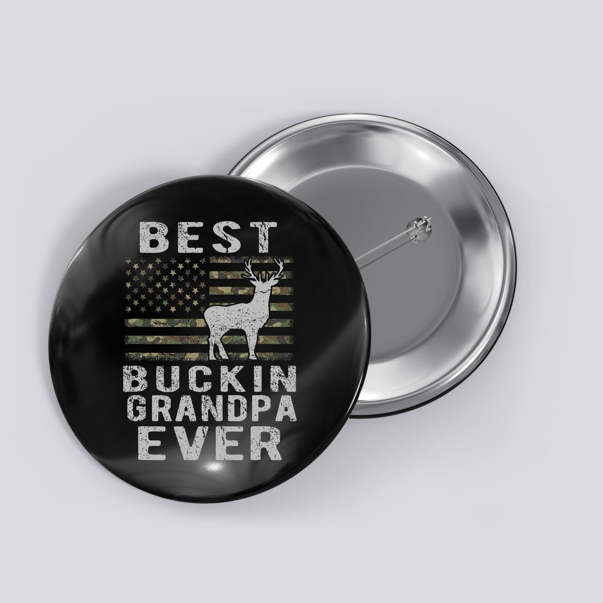 Best Bucking Grandpa Ever Camouflage Us Flag Deer Hunting Button