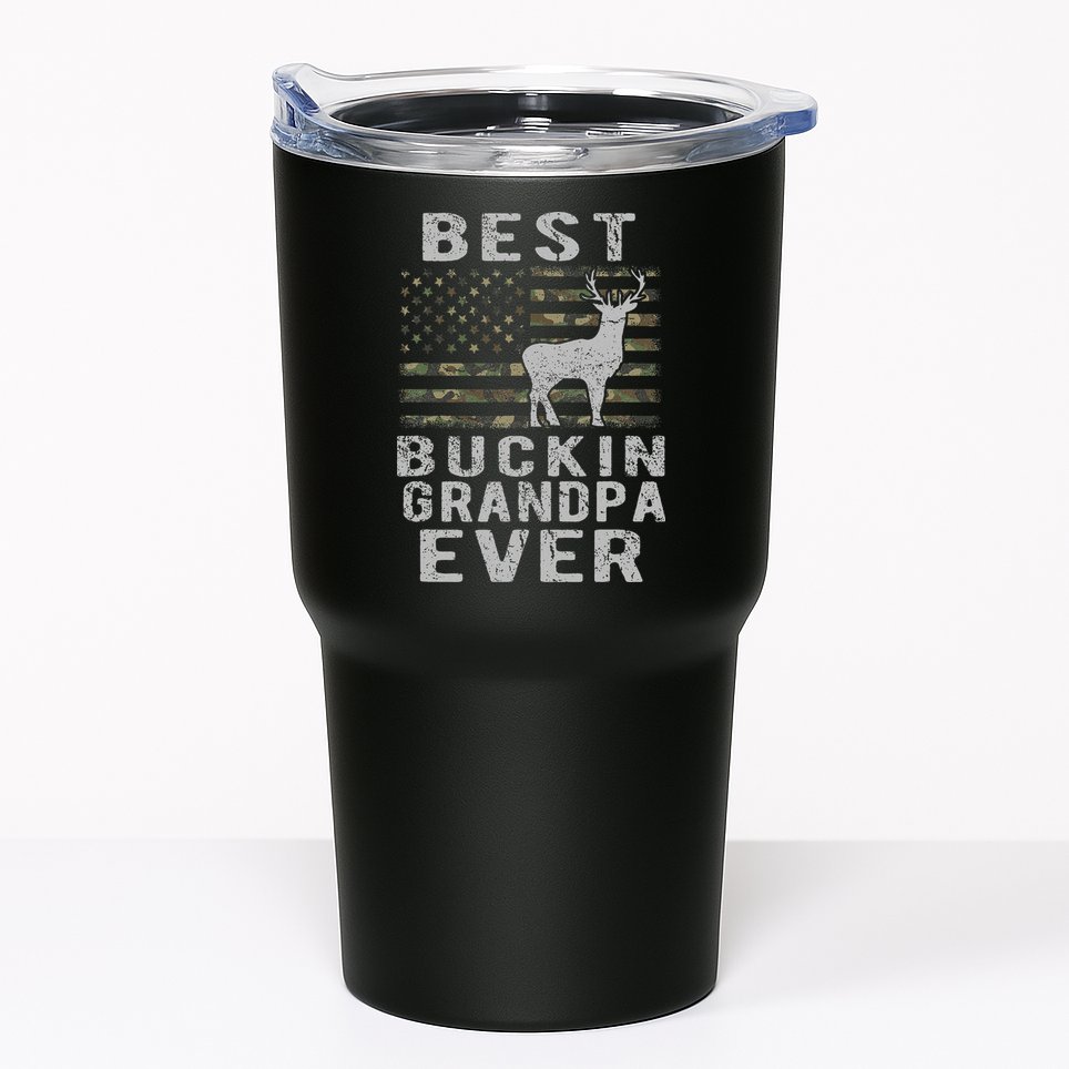 Best Bucking Grandpa Ever Camouflage Us Flag Deer Hunting Tumbler