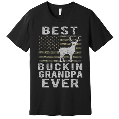 Best Bucking Grandpa Ever Camouflage Us Flag Deer Hunting Premium T-Shirt