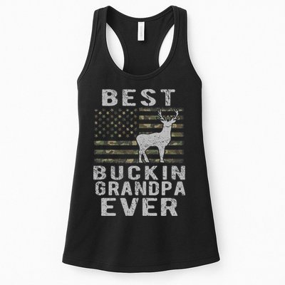 Best Bucking Grandpa Ever Camouflage Us Flag Deer Hunting Womens Tank Top