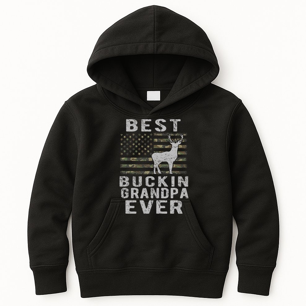 Best Bucking Grandpa Ever Camouflage Us Flag Deer Hunting Kids Hoodie