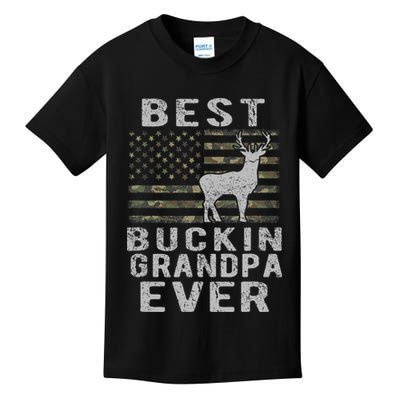 Best Bucking Grandpa Ever Camouflage Us Flag Deer Hunting Kids T-Shirt