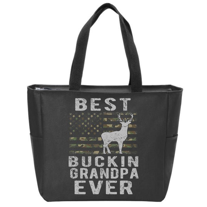 Best Bucking Grandpa Ever Camouflage Us Flag Deer Hunting Zip Tote Bag