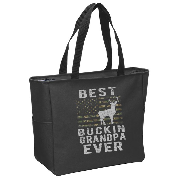 Best Bucking Grandpa Ever Camouflage Us Flag Deer Hunting Zip Tote Bag