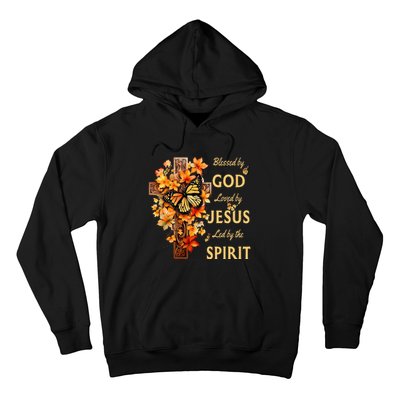 Blessed By God Loved By Jesus Fall Leaves Christian Cross Hoodie