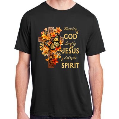 Blessed By God Loved By Jesus Fall Leaves Christian Cross Adult ChromaSoft Performance T-Shirt