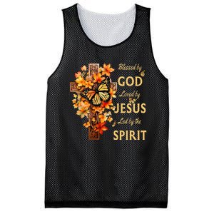 Blessed By God Loved By Jesus Fall Leaves Christian Cross Mesh Reversible Basketball Jersey Tank