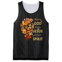 Blessed By God Loved By Jesus Fall Leaves Christian Cross Mesh Reversible Basketball Jersey Tank