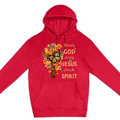 Blessed By God Loved By Jesus Fall Leaves Christian Cross Premium Pullover Hoodie