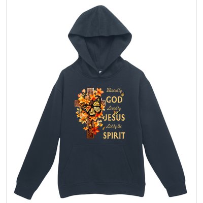 Blessed By God Loved By Jesus Fall Leaves Christian Cross Urban Pullover Hoodie