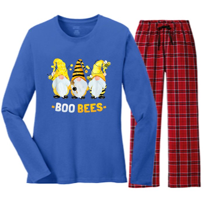 Boo Bees Gnome Cute Bee Lover Beekeeping Cute Gift Women's Long Sleeve Flannel Pajama Set 