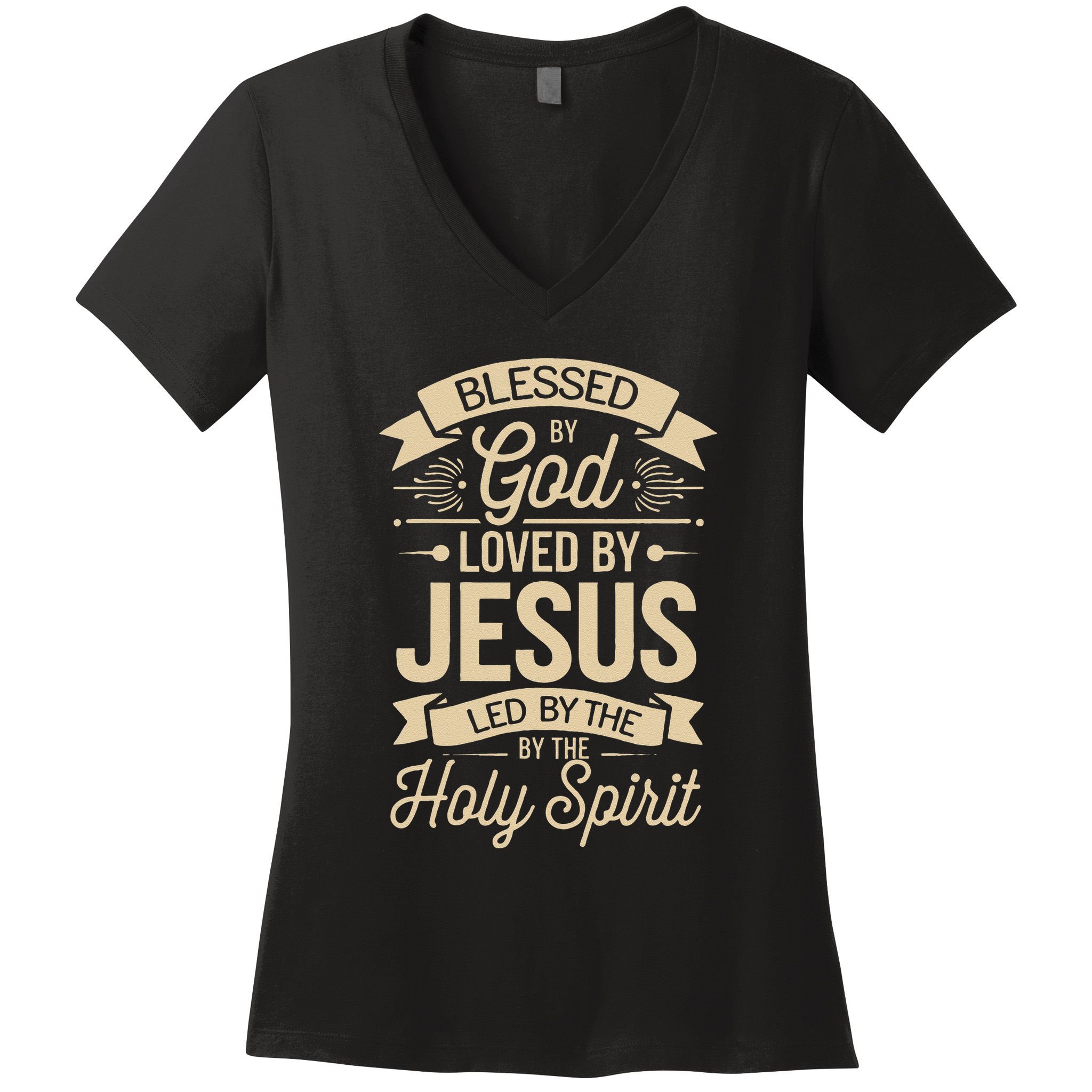 Blessed By God Loved By Jesus Led By The Holy Spirit Women's V-Neck T-Shirt