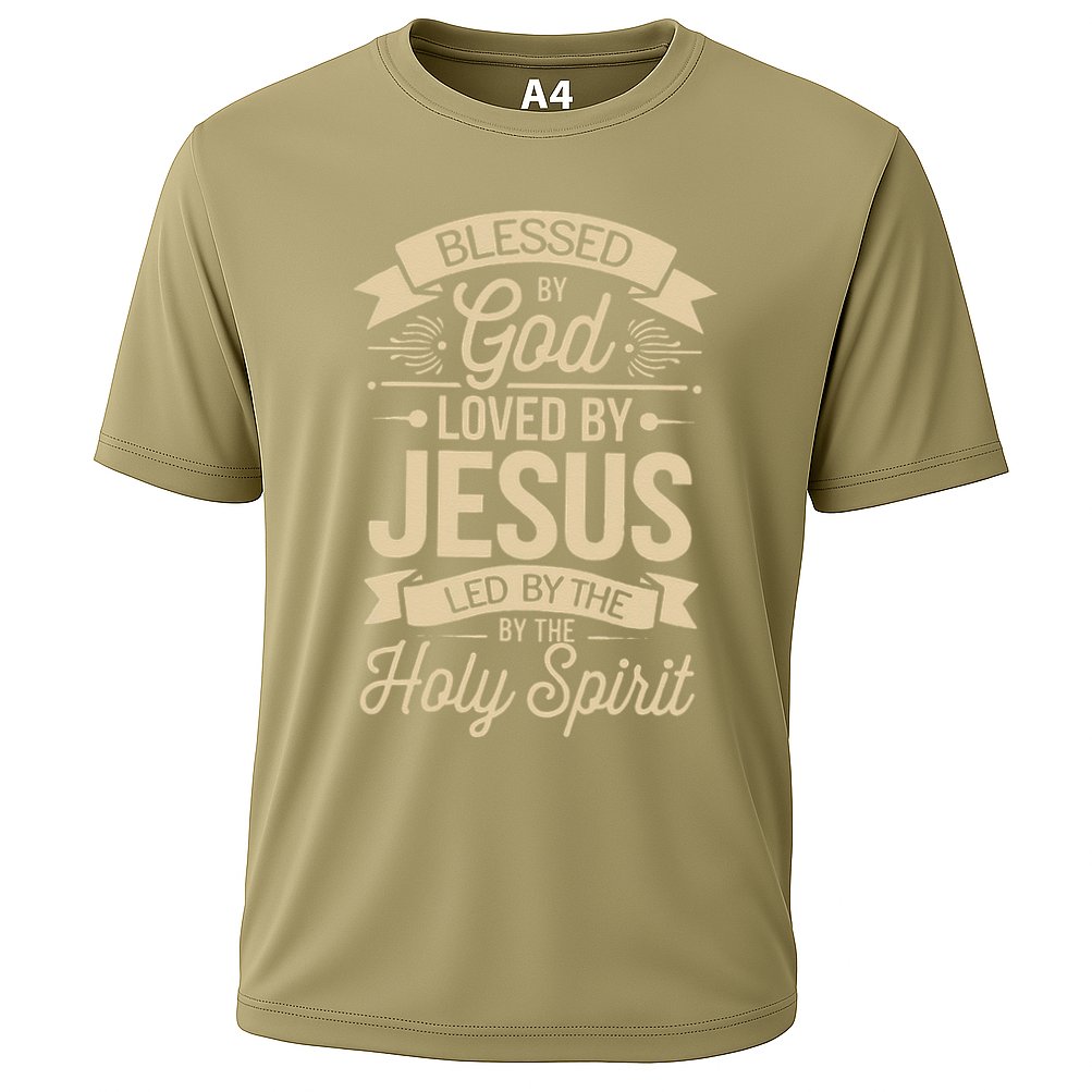 Blessed By God Loved By Jesus Led By The Holy Spirit Cooling Performance Crew T-Shirt