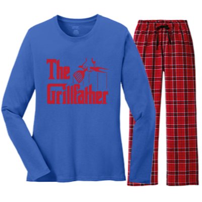 Bbq Barbecue Grilling Funny The Grillfather Meaningful Gift Women's Long Sleeve Flannel Pajama Set 