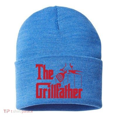 Bbq Barbecue Grilling Funny The Grillfather Meaningful Gift Sustainable Knit Beanie
