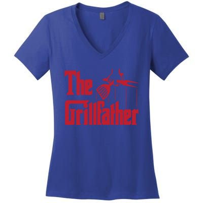 Bbq Barbecue Grilling Funny The Grillfather Meaningful Gift Women's V-Neck T-Shirt