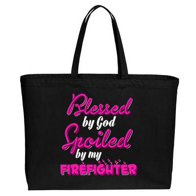 Blessed By God Spoiled By My Firefighter Cotton Canvas Jumbo Tote