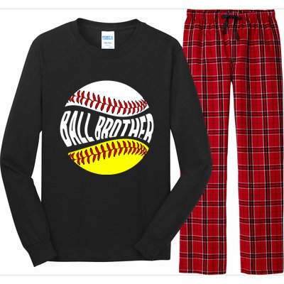 Ball Brother Groovy Baseball Softball Brother Gift Long Sleeve Pajama Set