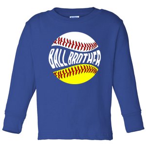 Ball Brother Groovy Baseball Softball Brother Gift Toddler Long Sleeve Shirt