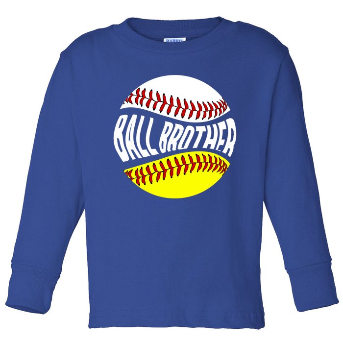 Ball Brother Groovy Baseball Softball Brother Gift Toddler Long Sleeve Shirt