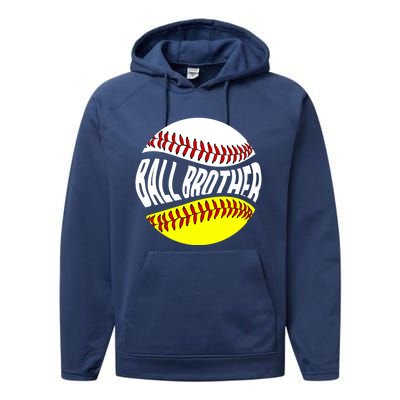 Ball Brother Groovy Baseball Softball Brother Gift Performance Fleece Hoodie